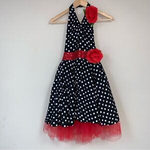 Dance Costume 50s Pinup Rockabilly Black Polka Dot Rose Medium Stage Performance